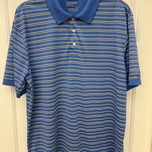 Chaps Men’s Blue Striped Polo with White and Navy Accents